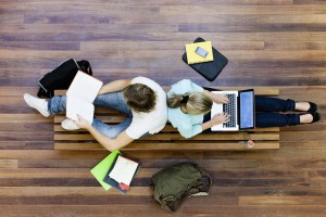 University students studying, from above